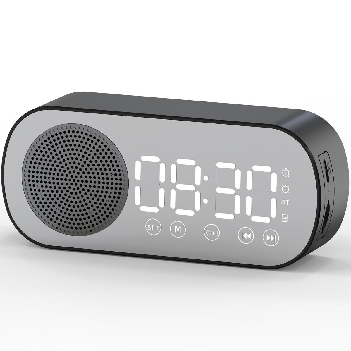Цифровой будильник Bluetooth 5.0 LED-дисплей Будильник Динамик Звук HIFI Зеркало Электронные часы для спальни Офиса Общежития