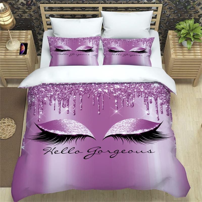 Beauty Eyelashes Duvet Cover Queen For Girls Woman Eyes Pattern Design Comforter Cover Modern Lovely Sexy Eyelashes Bedding Set