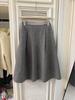 Korean Woolen Grey Pleated High-Waisted Midi Skirt for Women - Elegant Petite Autumn Winter Style