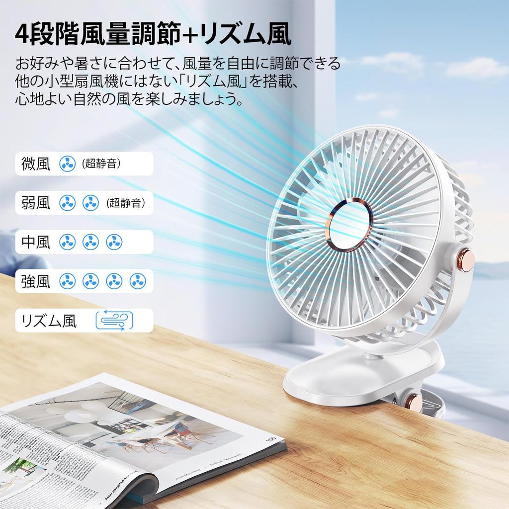 iNeibo Desktop Mini USB 4000mAh High 20dB Super Strong 20 Hours of Continuous 4 Airflow Rhythmic LED Desk Clip Mini for Living Heatstroke Prevention