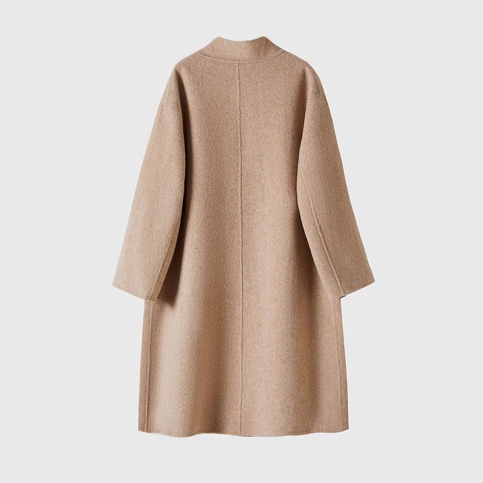 2025 Women's Mid-Length Wool Coat with Stand-Up Collar - Double-Faced Cashmere for Autumn/Winter