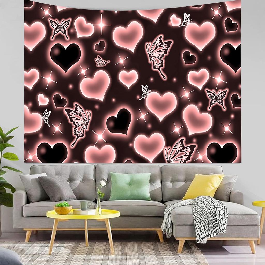 Happy Valentines Day Tapestry Red Rose and Love Heart Tapestry Art Decor Wall Hanging Home Living Room Bedroom Dorm Tapestries