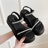 Fashion Woman Shoes Open Toe Pearl Sandals for Women Vintage Summer 2025 Offers Anti Slip Hot New Breathable Fashion Sandal Wholesale