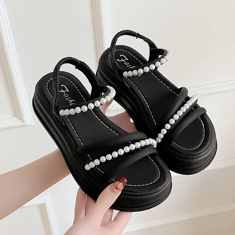 Fashion Woman Shoes Open Toe Pearl Sandals for Women Vintage Summer 2025 Offers Anti Slip Hot New Breathable Fashion Sandal Wholesale