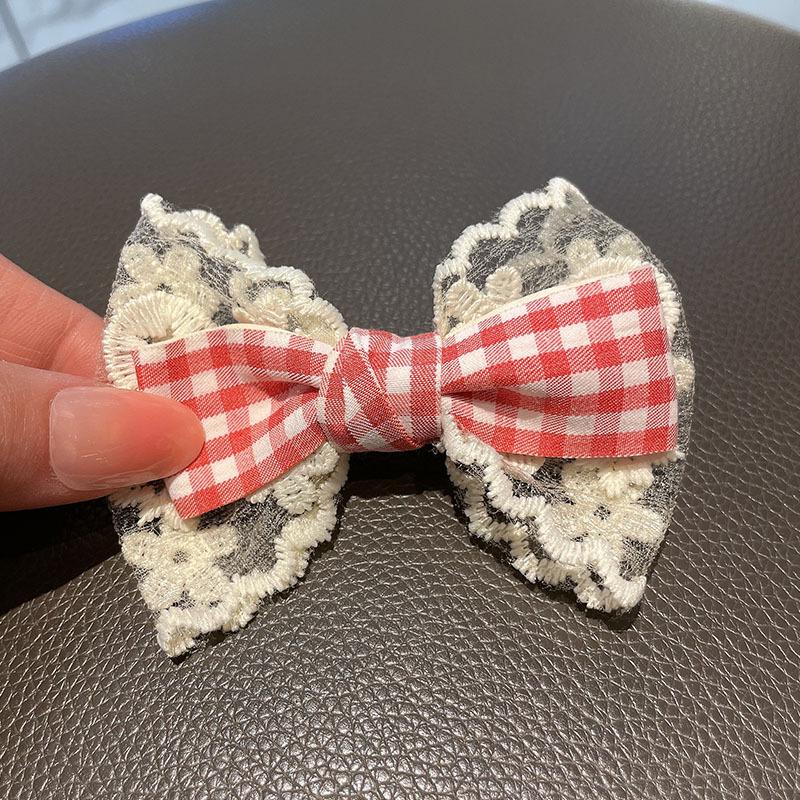 Spring New Sweet Handmade Children's Hair Clip Fabric Lace Plaid Bow Girl's Bangs Hairpin Headwear