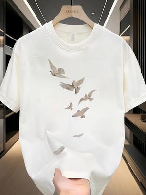 Mens Casual Tshirt Doves Sketch Graphic Tees Streetwear Cotton Short Sleeve Tops Summer