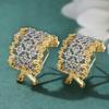 Huitan Hollow Design Luxury Women Hoop Earrings for Party Fashion Two Tone Inlaid Shiny CZ Delicate Symmetric Wedding Jewelry