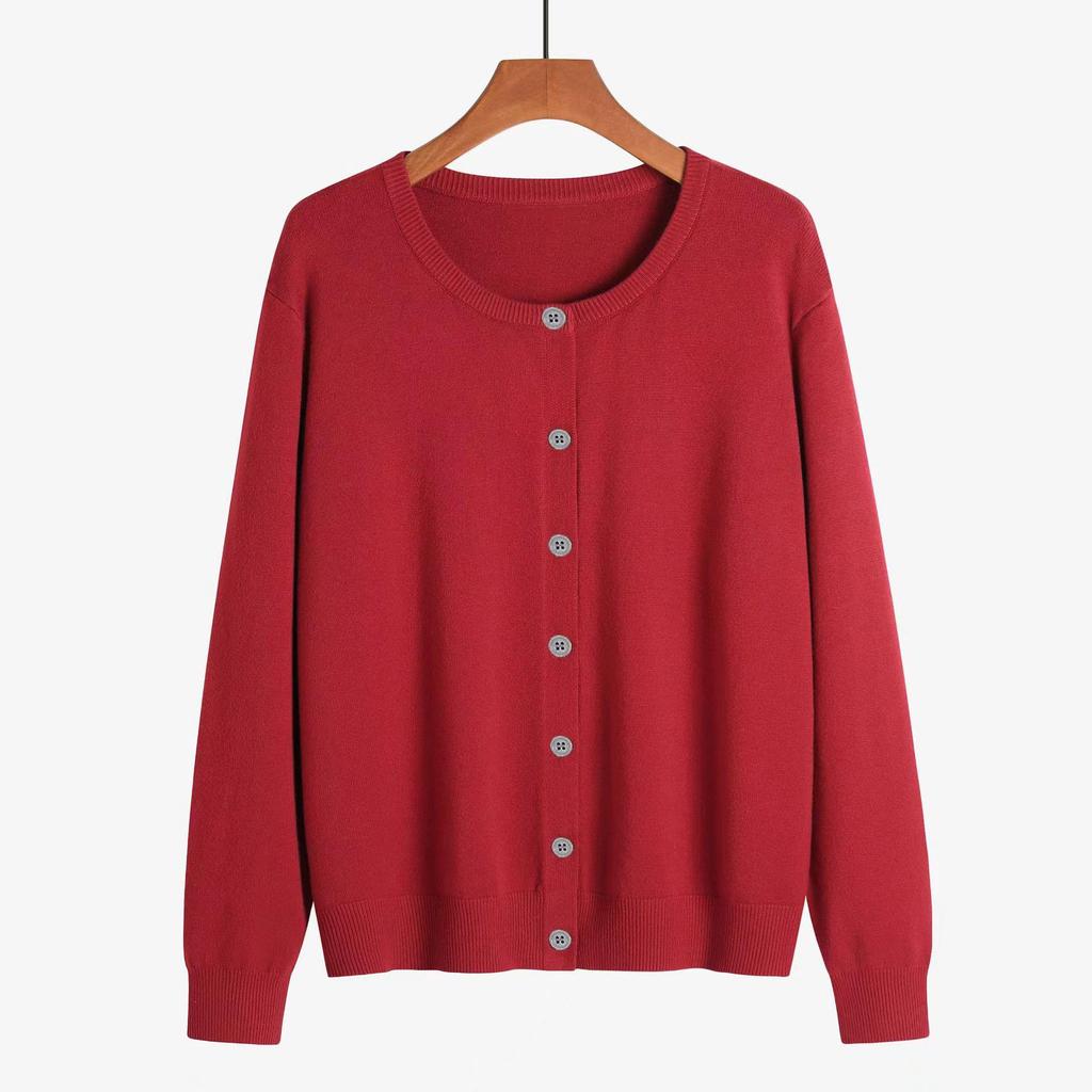 Women's Round Neck Knit Cardigan - Autumn Lightweight Short Coat, Casual Style