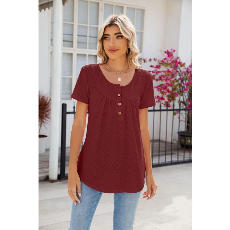 YYFS Dámská móda Ležérní Léto Jaro Jednobarevné halenky a košile s krátkým rukávem a výstřihem do O