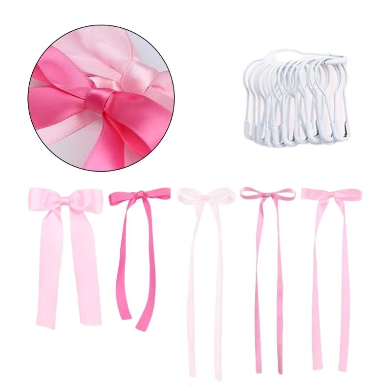 40Pcs Elegant Pink Ribbon Bows Wall Art Set Ribbon Bows Garlands for Home Nursery Wedding Decoration for Birthday Party