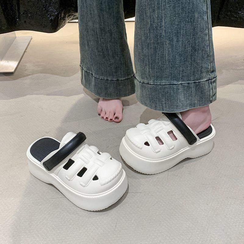 Sensation de marcher sur de la merde pantoufles à semelles épaisses tête de sac vêtements d'extérieur pour femmes mode printemps et été polyvalentes et confortables pantoufles tête de sac