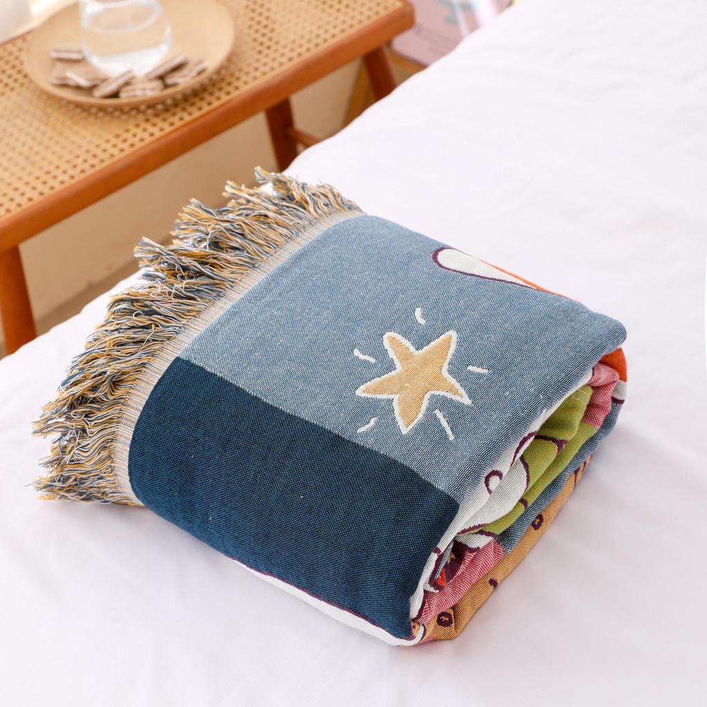 Christmas Tassel Throw Blanket, All Cotton, Machine Washable, Breathable, Single Bed Fitted Sheet Style