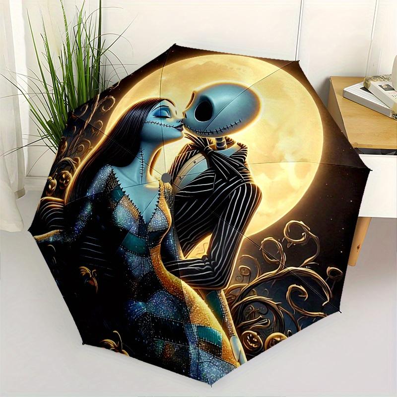 

1 Auto Open Jack Skellington, Sally Themed Colorful 8 rib Portable Umbrella for Men and Women, A Compact Commuting Companion Suitable for Da