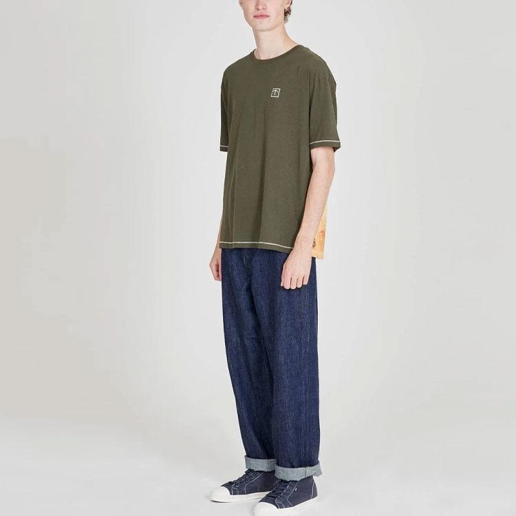 Vans X Nigel Cabourn Color Block Oil Painting Pattern Crew Neck T-Shirt Unisex T-Shirts Green VN0A5E9Q98O
