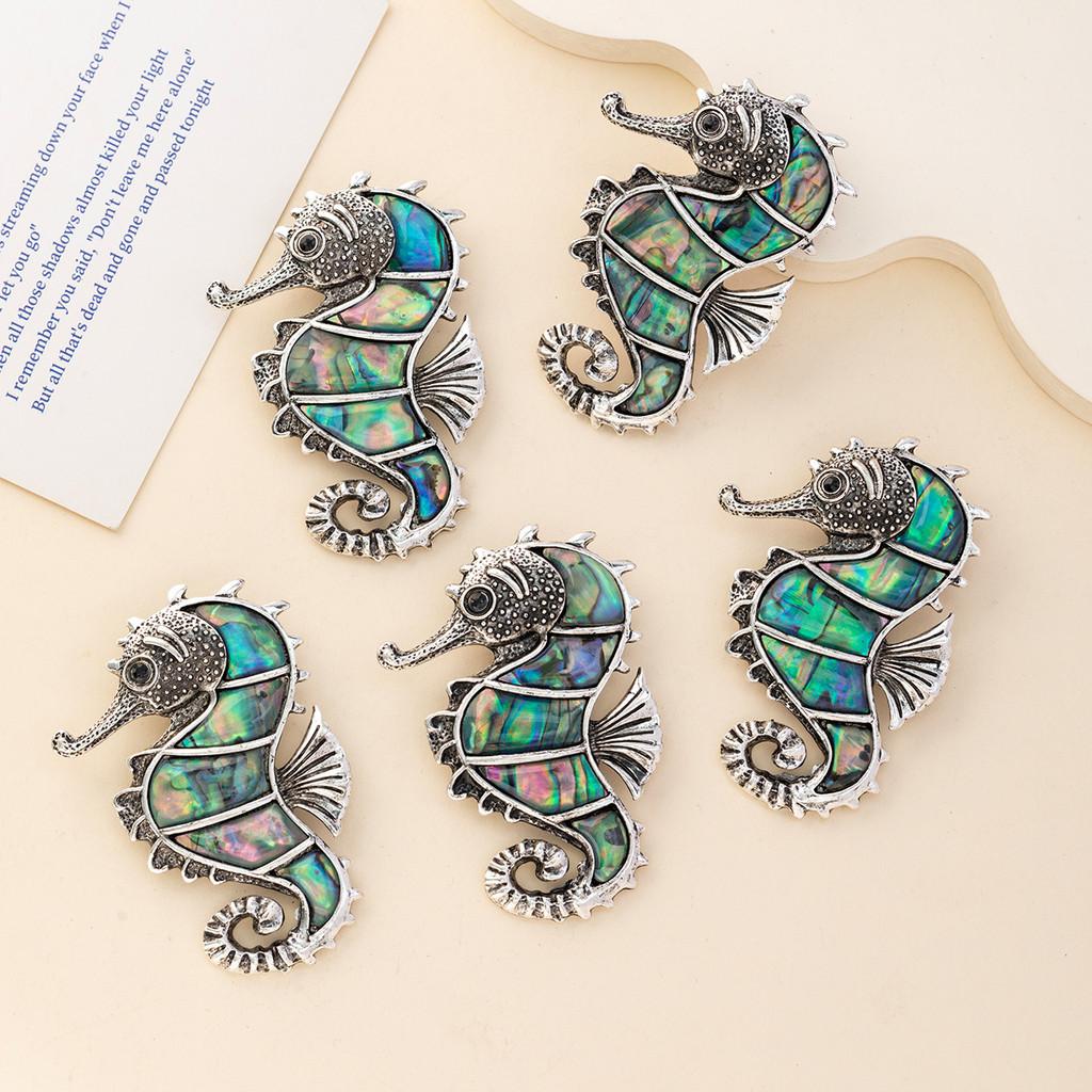 Sea Horse Animal Brooch Pendant With Shell Necklace For Women