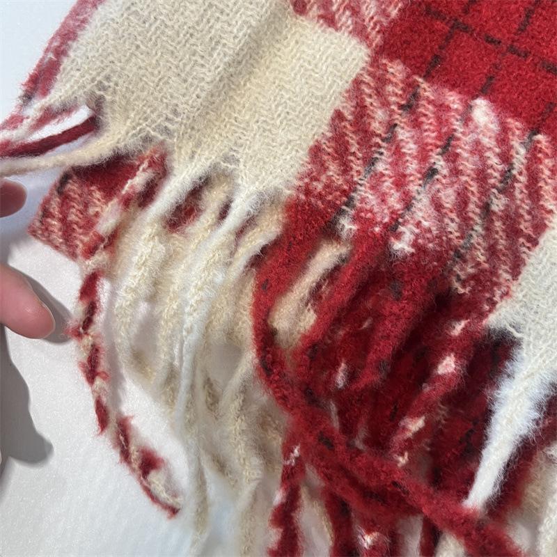 Korean Style Red Christmas Women's Imitation Cashmere Scarf - Thick, Warm Neck Warmer, Perfect New Year Couple Gift