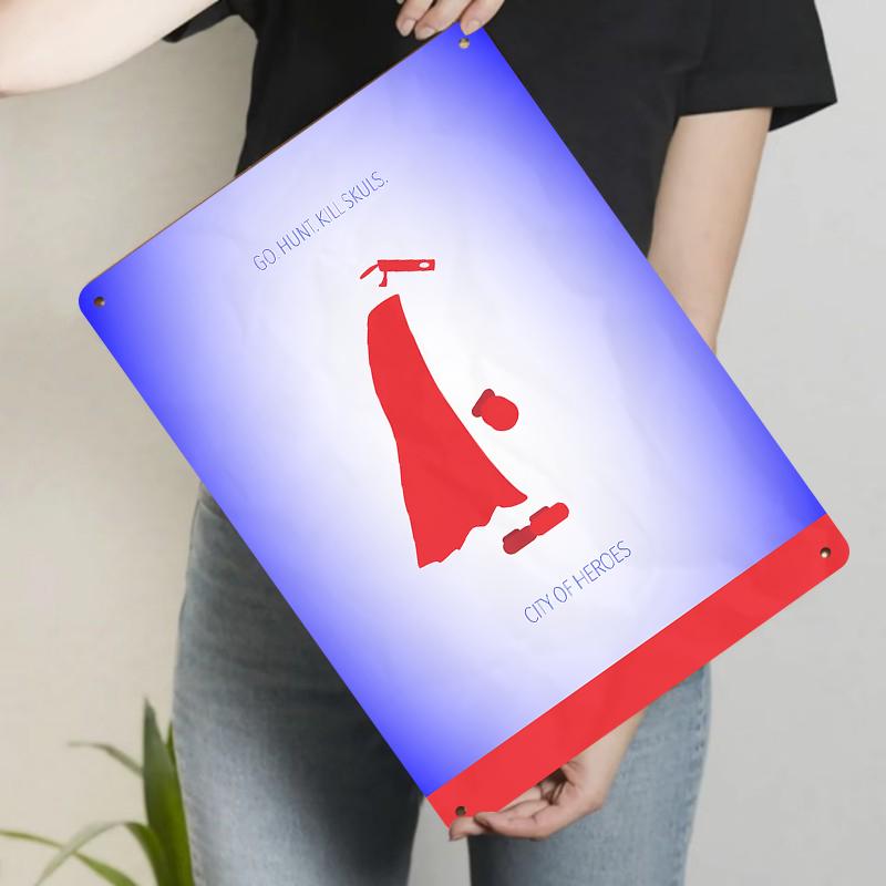 

City of Heroes Minimalist Iron Painting Red Cloak Warrior Theme Home Decor Wall Art Metal Poster 20x30cm（7.8x11.8inch）