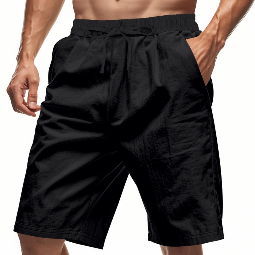Men's Linen Shorts Lightweight Beach Casual Loose Fit Mid-Length Drawstring Waist Relaxed Style Summer Bottoms