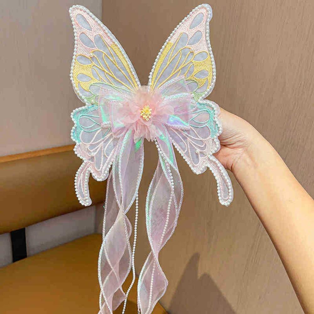 New Big Butterfly Bow Clip Ribbons Metal Spring Buckle Hair Clip Long Tail Princess Style Woven Hair Strap Girl