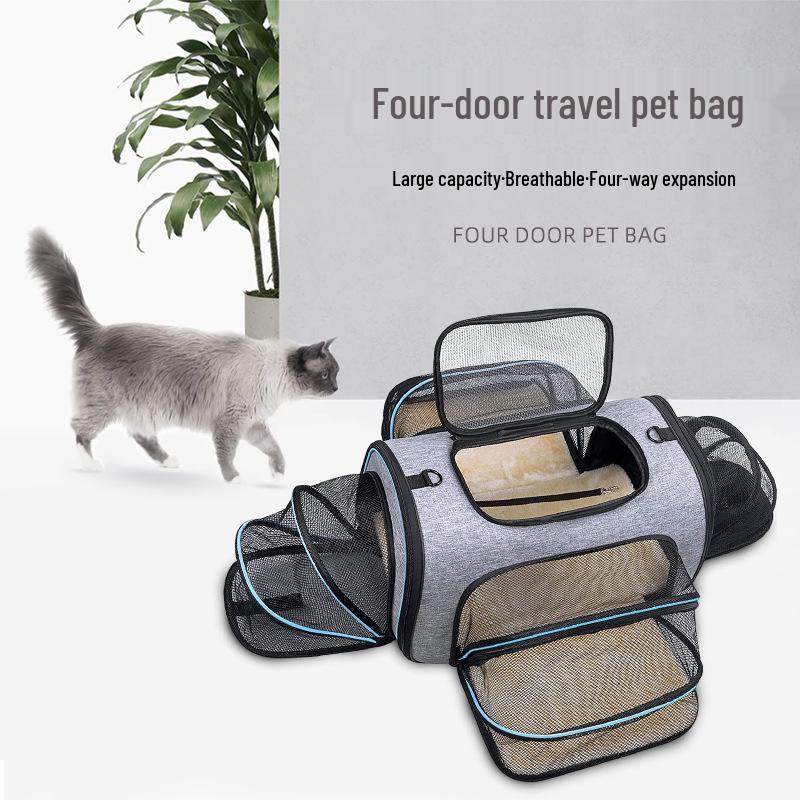 Aviation Foldable Breathable Expandable Four-Door Portable Pet Carrier