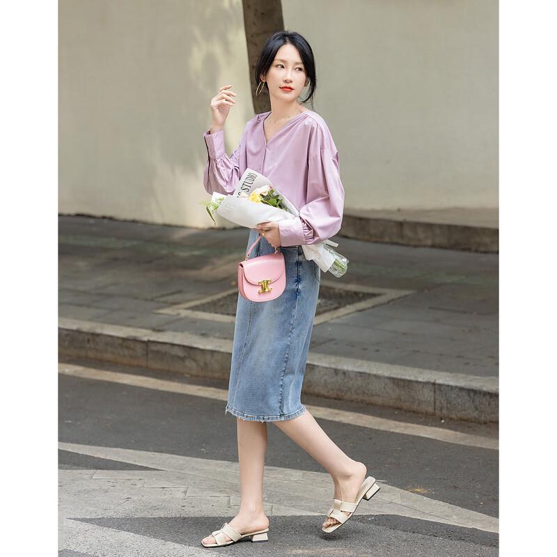 Demana French Relaxed Fit V-neck Blouse XL