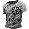 Summer Men's Retro Nautical Map T-shirt Breathable Multifunctional Niche Travel Top