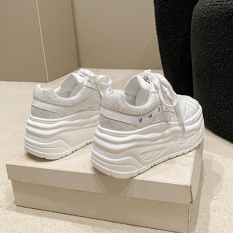 Fashion 8CM Microfiber Leather Chunky Sneakers New Autumn High Platform Wedge Heels Casual Shoes Breathable Comfortable Sports Dad Shoes