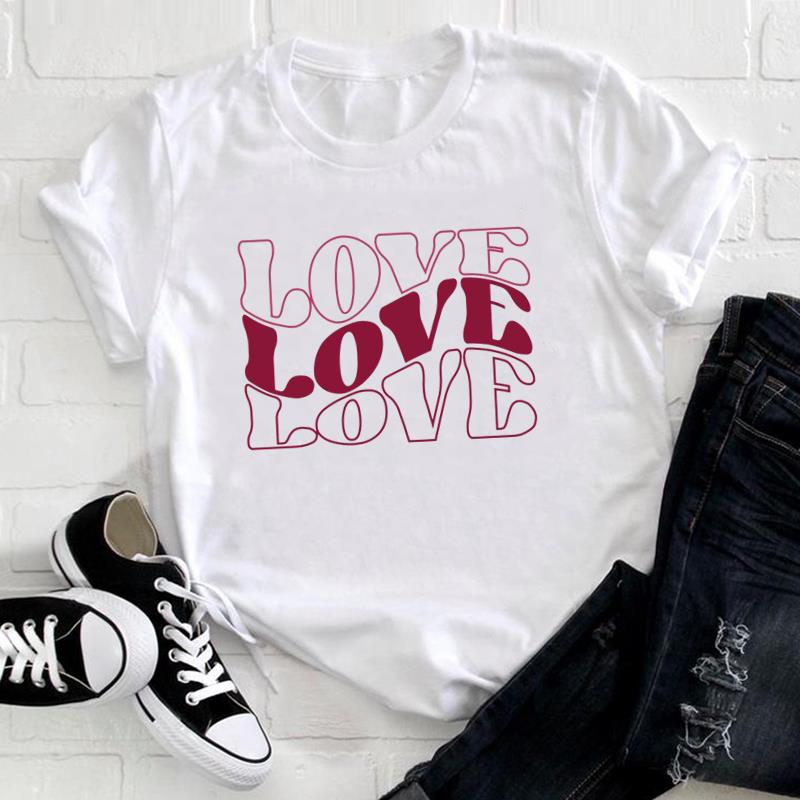 (European Size) Love Heart Tee Top Fashion T Shirt Watercolor Trend Cute Women Print Lady Female  Clothing Casual Short Sleeve Graphic T-shirt