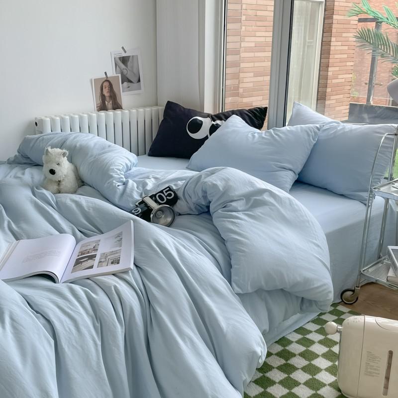 Solid Plain Twin Full Queen Soft Washed Microfiber Duvet Cover Set 4Pcs with Zipper Closure 1Duvet Cover 1Bed Sheet 2Pillowcases