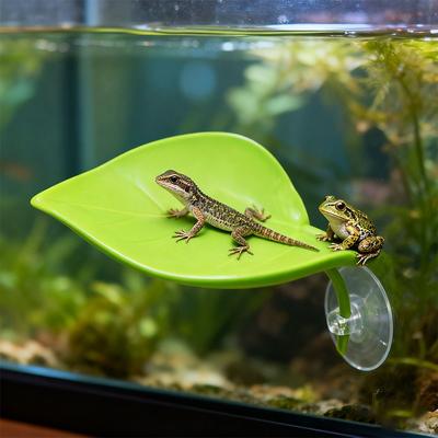Zone de bain de soleil pour reptiles Terrasse de repos Habitat pour grenouilles Ventouse à feuilles Accessoires pour aquarium Feuilles simulées pour geckos SYXZS01
