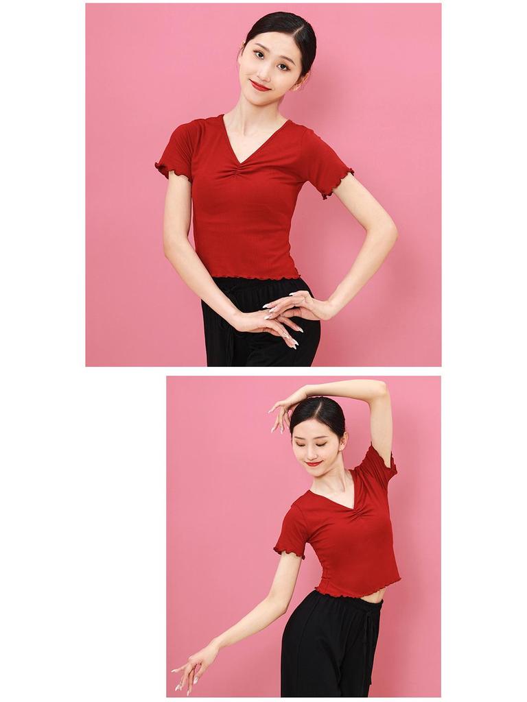 Huayu Women's Short Sleeve V-Neck Modal Dance Top for Adults