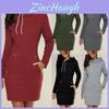 Womens Hooded Mini Dress Casual Long Sleeve Sweatshirt Jumper Slim Fit With Pockets