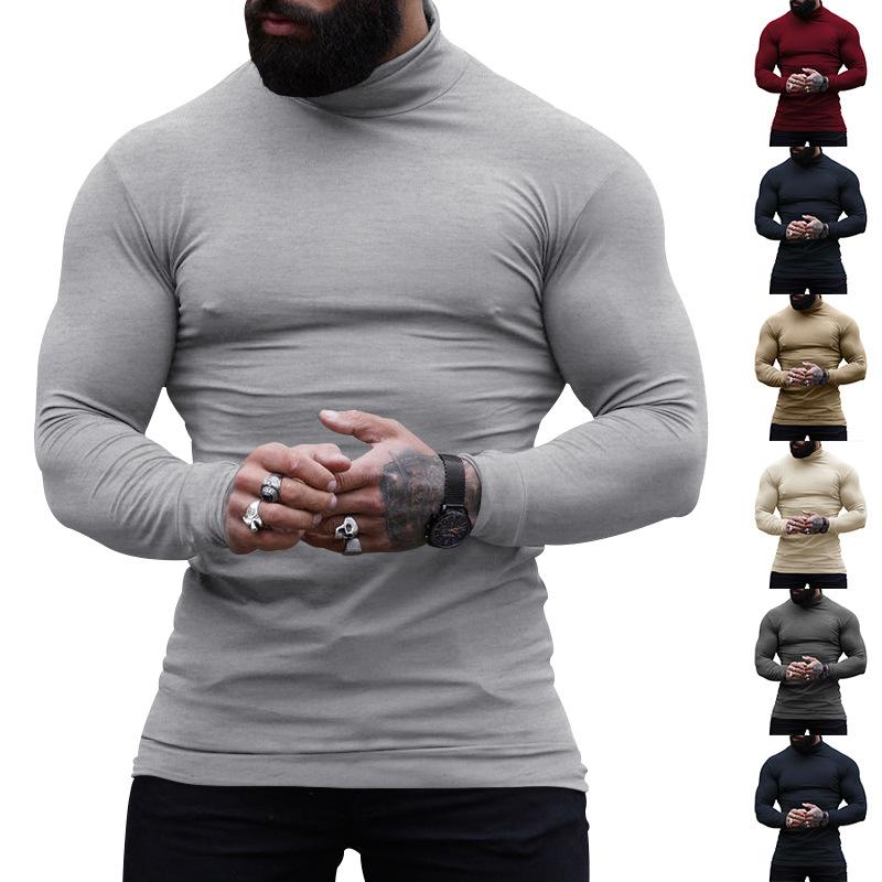 Novo suéter de cashmere de gola alta de cor sólida, suéter slim fit com base, suéter interno quente masculino