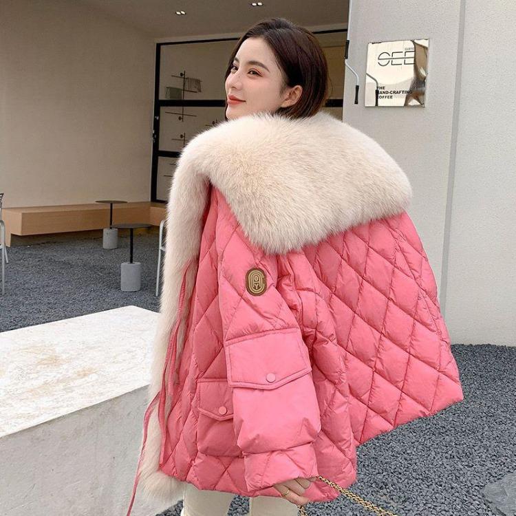 Winter Women Parka Coat Super Large Faux Fox Fur Nautical Collar Down Cotton New Arrival