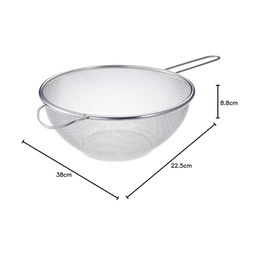 Nichi Nichi Tools Stainless Steel Strainer with Handle, 22.5cm, Dishwasher Safe, Made in Japan, Silver