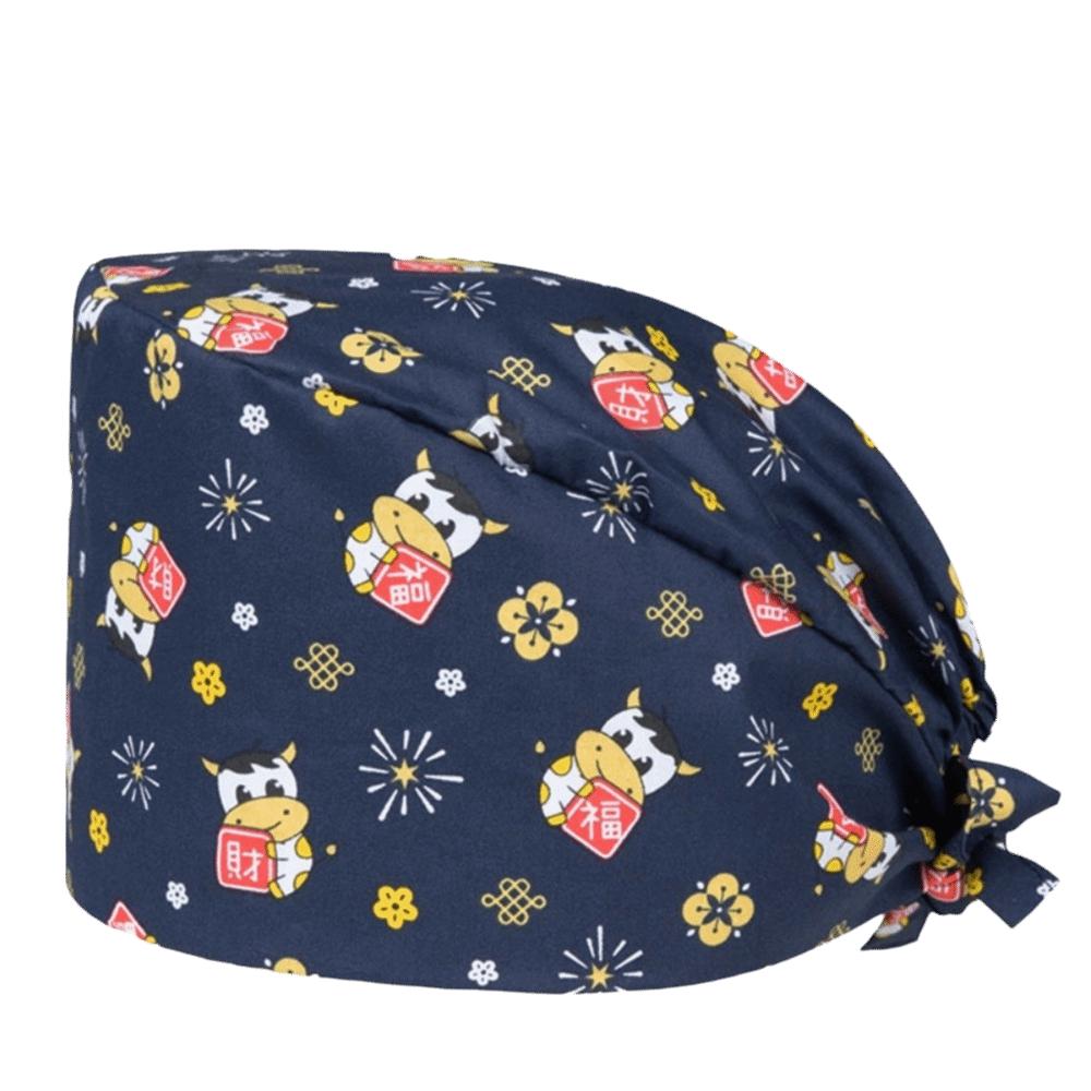 Unisex Cartoon Printing Scrub Cap Adjustable Buckle Print Design Lab Scrub Hat Breathable Soft Pure Healthcare Hats Pet Hospital