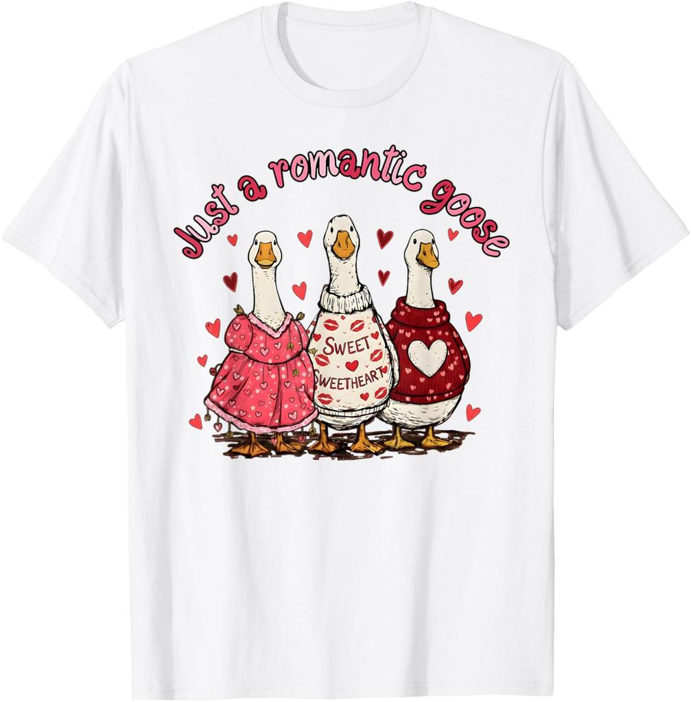 Romantische Gans Valentinstag Lustige Gans Grafik T-Shirt Lässiges Baumwoll Kurzarm T-Shirt