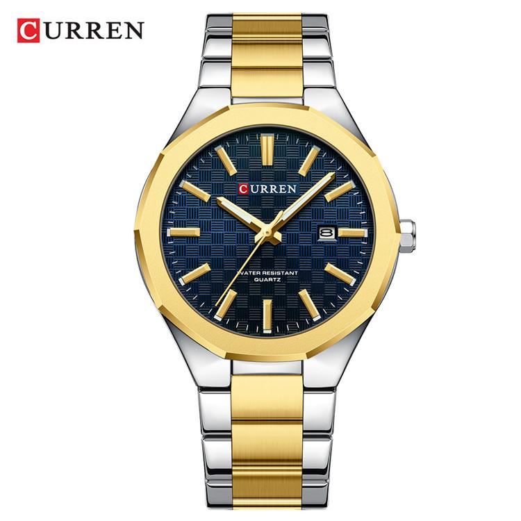 CURREN 8477 Steel Band Watch Simple Calendar Round Dial Business Watch Waterproof for Men