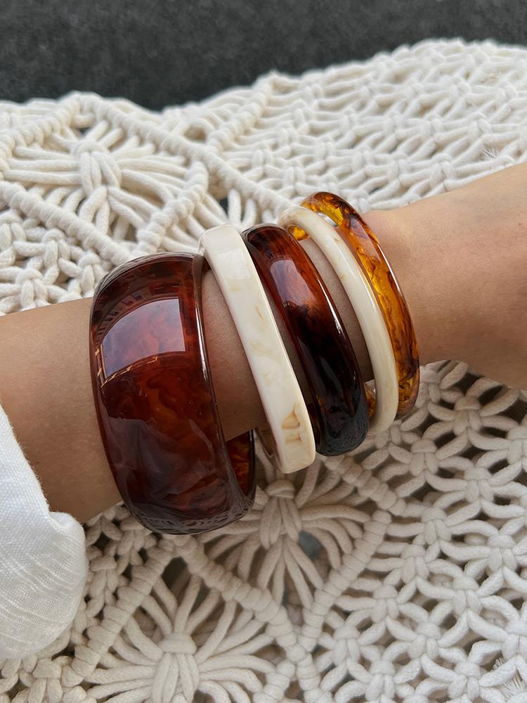 Ingemark 5 Styles Boho Brown Resin Acrylic Bangles for Women Y2K Geometric Irregular Wide Charm Bracelets Party Jewelry Gift New
