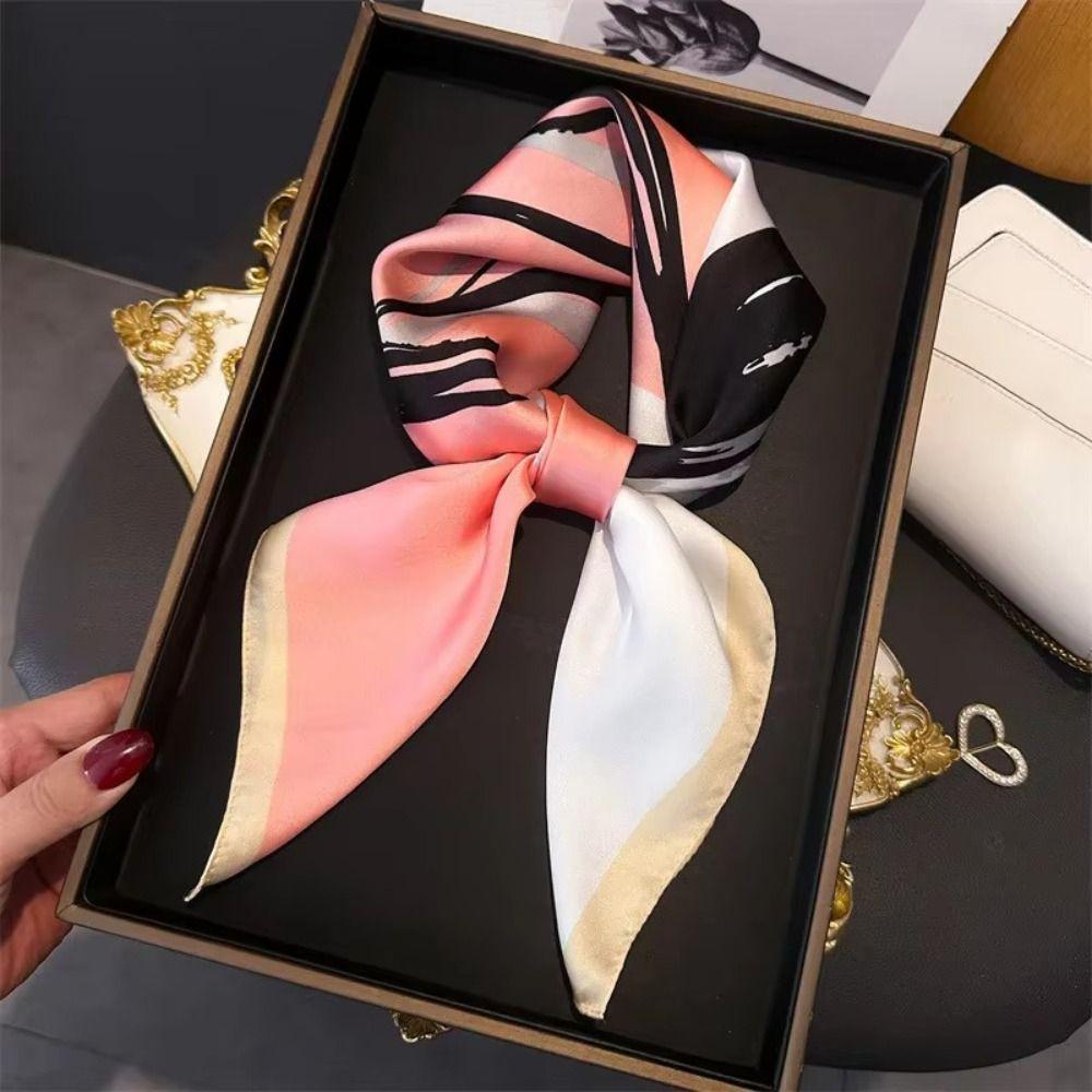 Square Lily Scarves Wrap Polyester Women Satin Hijab Fashion Silk Hair Bands Female Accessories