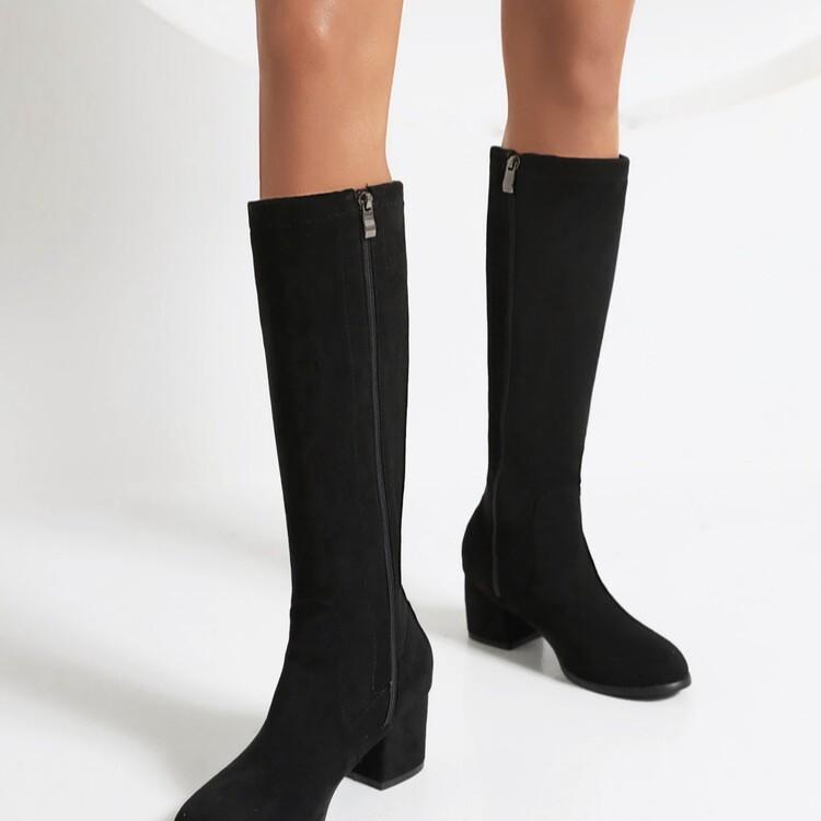 Small autumn and winter medium boots but knee thick heel high heel thin elastic women's waterproof table high boots