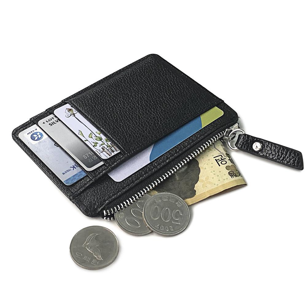 Black Lichee Pattern Leather Multi-purpose Card Wallet Unisex Small Zipper Coin Purse Men's Credit Card Bag ID Card Holders