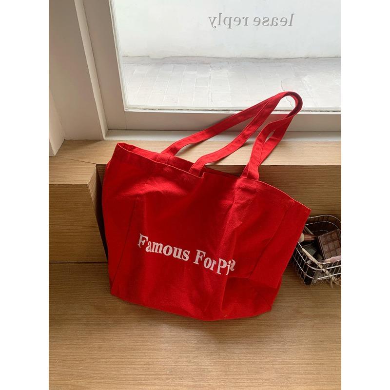 

Новая холщовая сумка с красной надписью, весенний ленивый стиль, большая вместимость, сумка-тоут через плечо, повседневная тканевая сумка для покупок