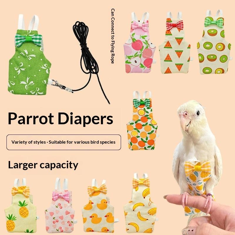 Cute Colorful Parrot Diaper Bowtie Washable Parrot Flight Suit Breathable Keep Birds Clean Pet Bird Clothes Daily Clothing