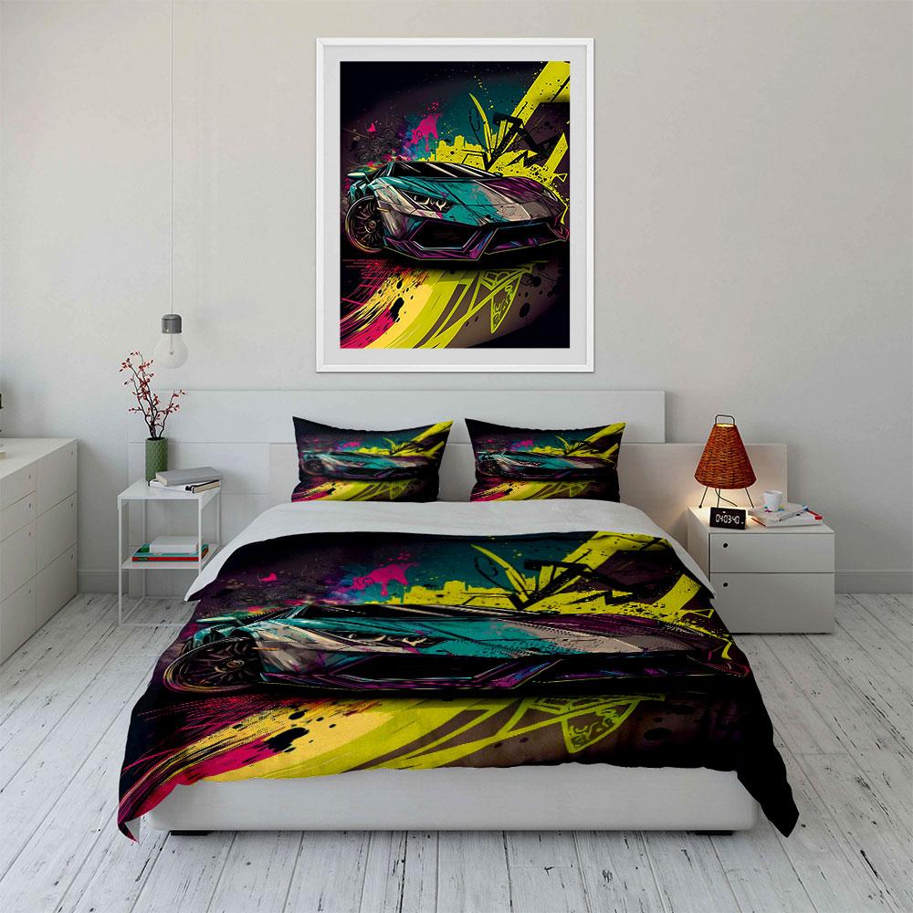 Sports Car Graffiti Art. Bedding Sets Duvet Cover Sets Duvet Covers Pillowcases(1 * Duvet Cover 2 * Pillowcases Without Duvet Insert)