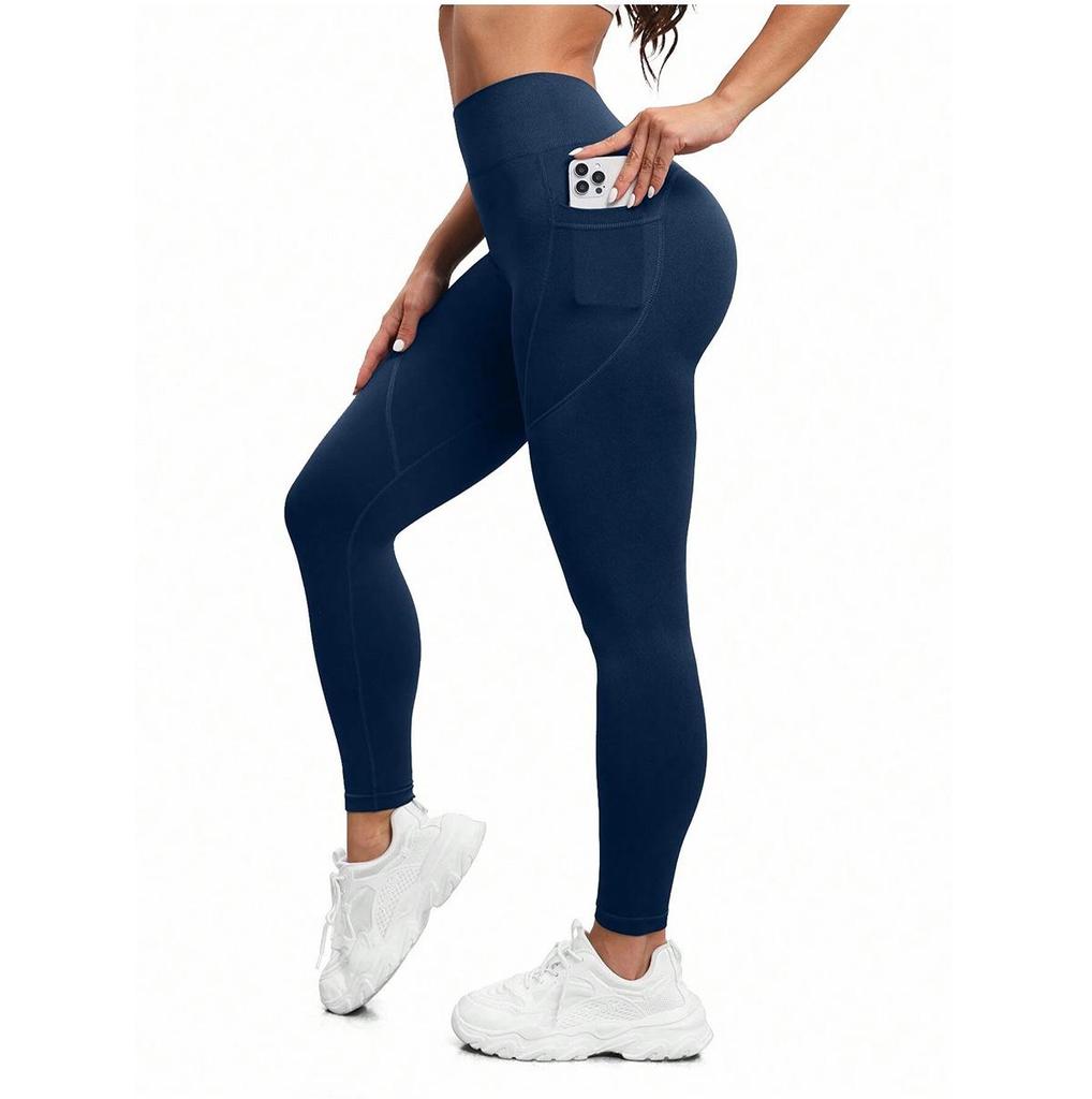 Plus Size High Waist Yoga Pants with Side Pockets - Women's Sports Leggings