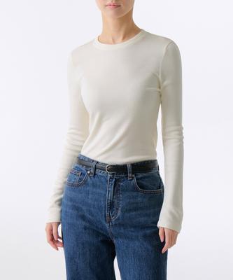 MUSINSA STANDARD WOMAN [Heat Standard] Women'S Fleece-Lined Slim Crew Neck Long Sleeve T-Shirt [Cream]