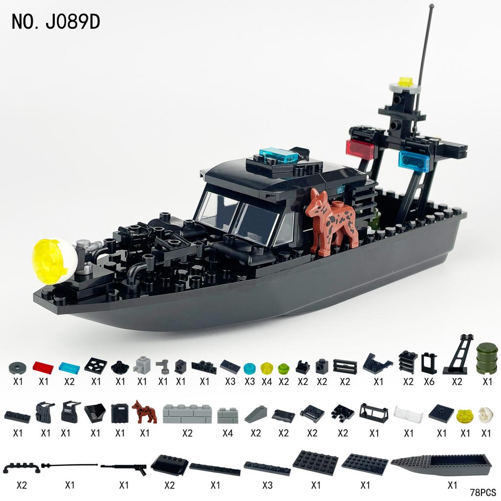 Sea Wolf Patrol Boat Speedboat Jf089D Small Particle Chase Boat Children'S Assembled Building Block Toy Accessories