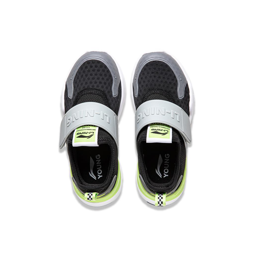 Li Ning Kids Sports Lifestyle Series Comfortable Fashion Lightweight Shock Absorption Low-Top Outdoor Shoes Kids Shoes Black Gray Green YKNU040-13