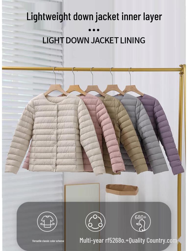 2024 Women's Lightweight Slim Fit Down Jacket: Short Style Autumn/Winter Korean Fashion, Plus Size, Round Neck, Thin Inner Layer